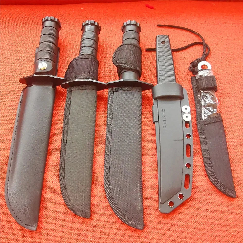 Hunting Knives, Black Blade, Rubberized Handle, Sheath