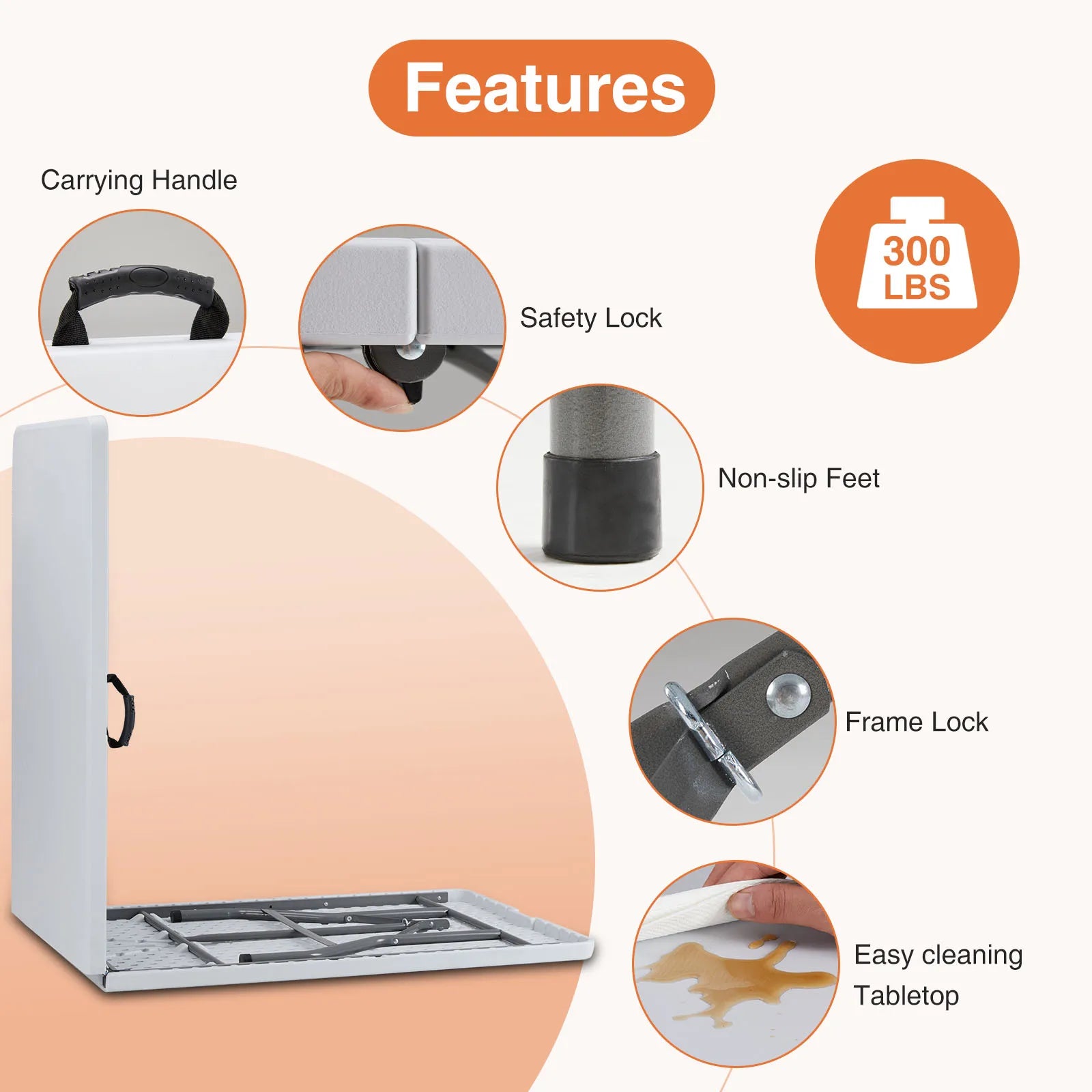 Folding Outdoor, Indoor Foldable Table, Carrying Handle