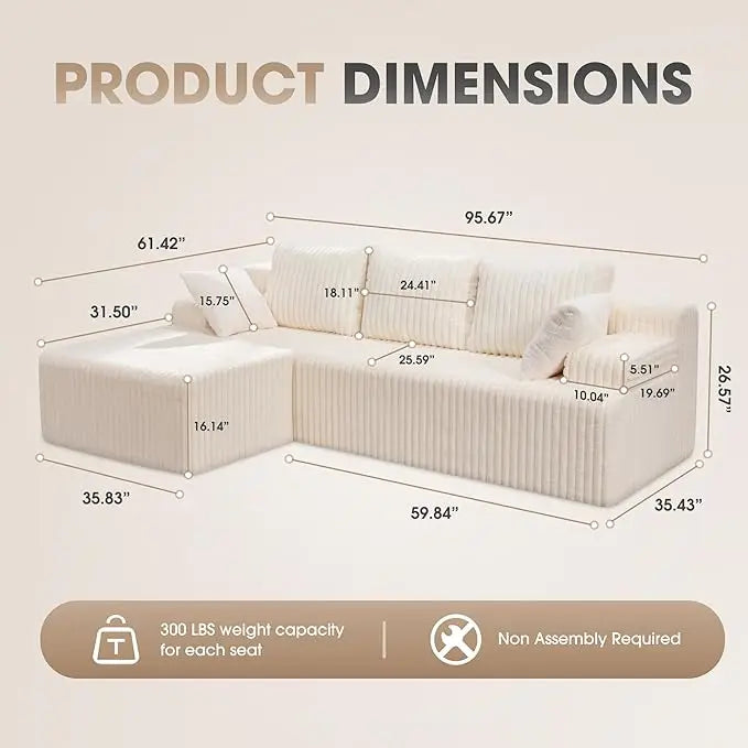 L-Shaped 3-Seat Sectional Sofa, Storage Modules