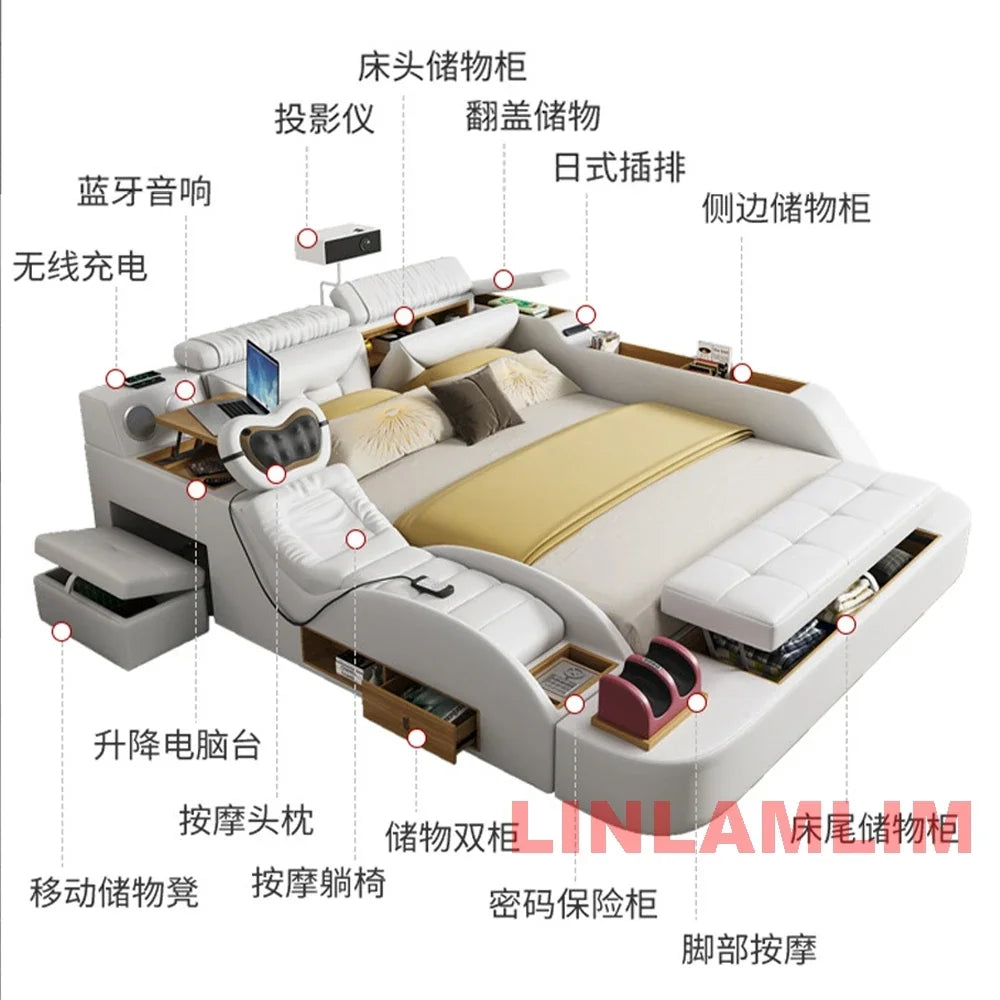 SMART BED 2 People, Ultimate Massage, Leather, Storage