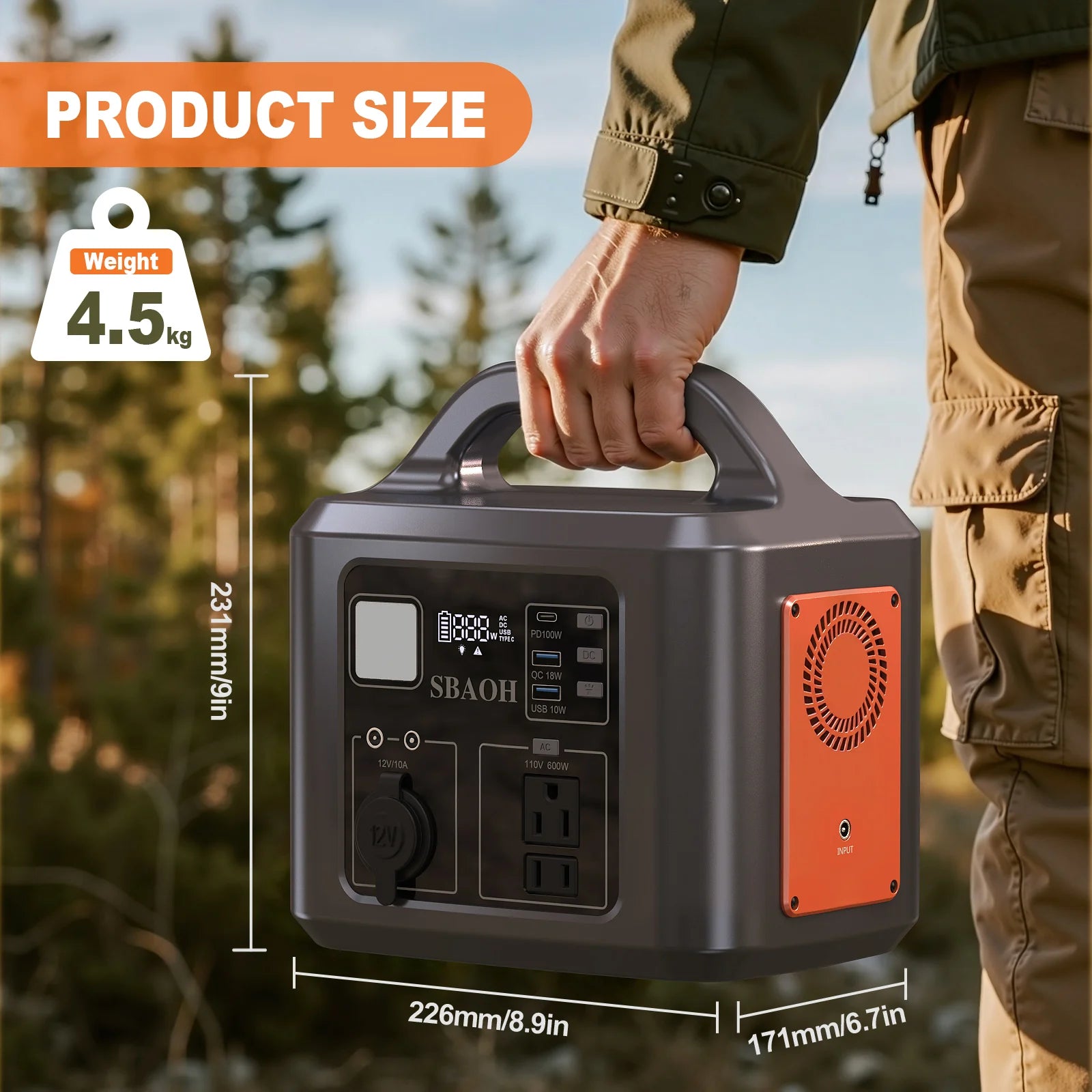 600W Portable Power Station with Solar Charging Input