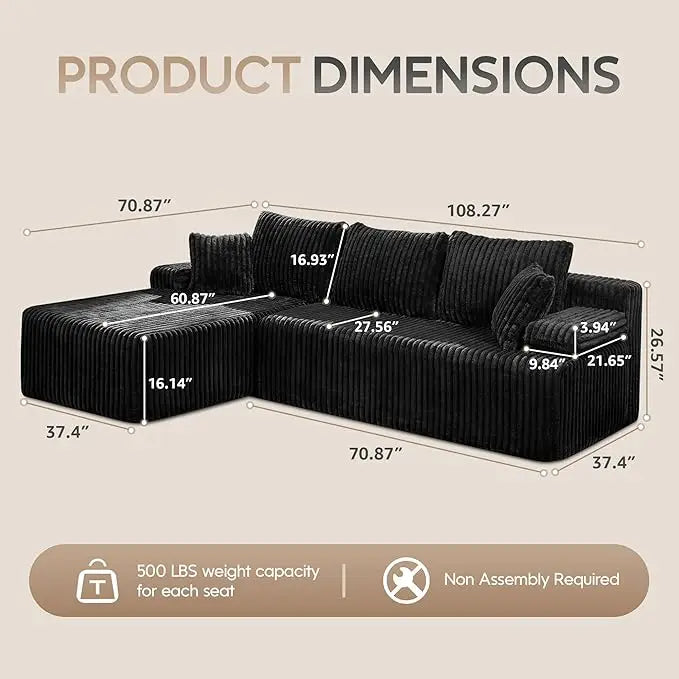 Modular L-Shaped 3-Seat Sectional | Memory Foam with Deep Seating & Storage Modules | Living Room Sofa