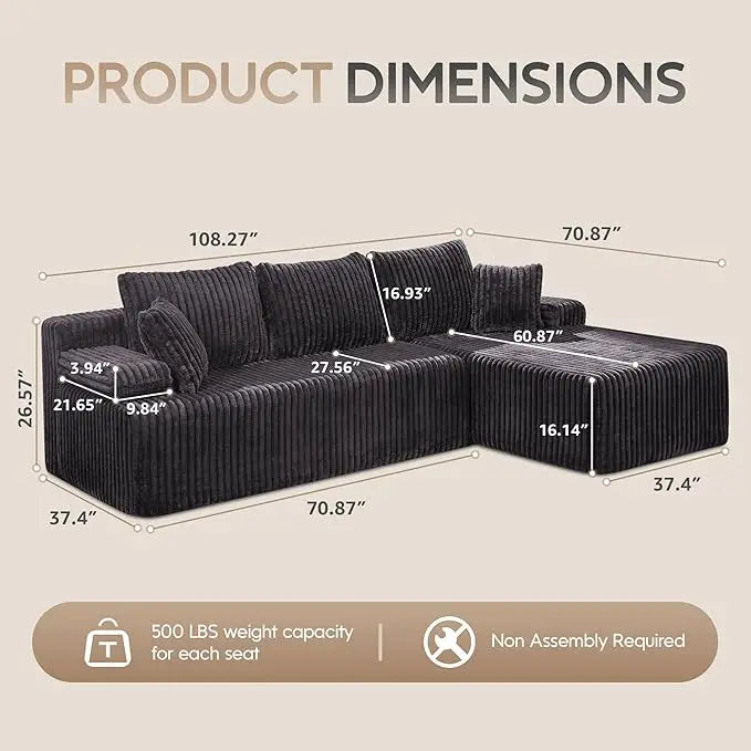 L-Shaped 3-Seat Sectional Sofa, Storage Modules