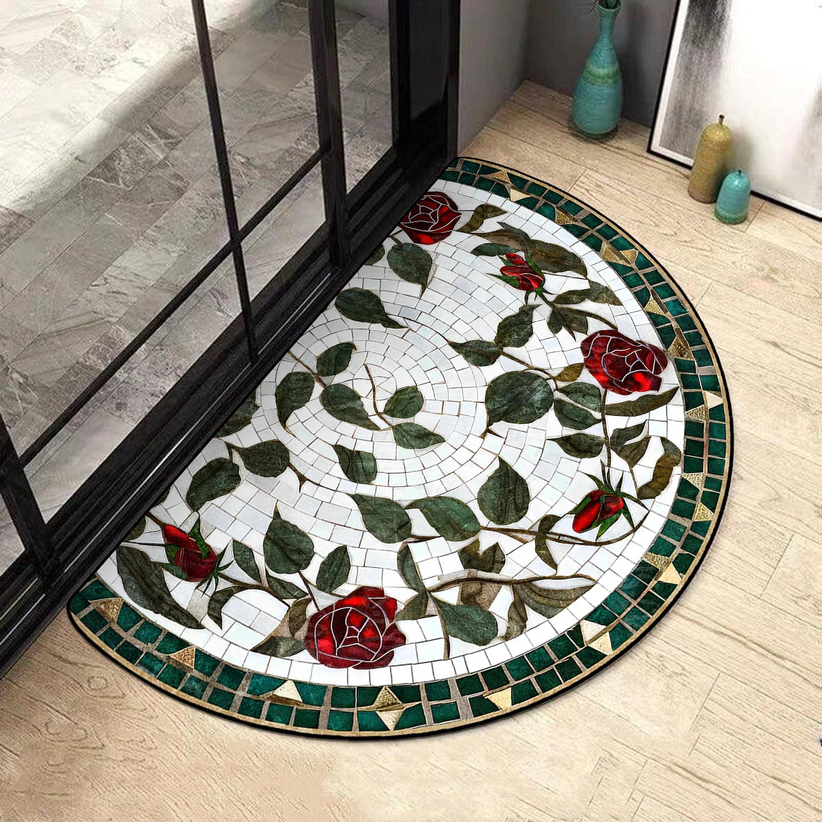 Entrance Doormat House, Outdoor, Semi-circular, Floral Style