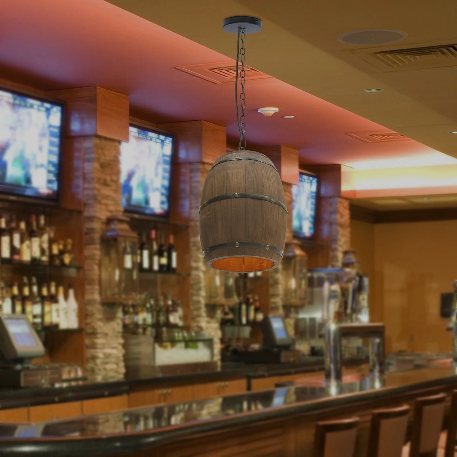 Wood Wine Barrel Pendant Light, Industrial Ceiling Lamp