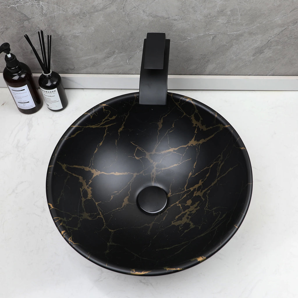 17'' Round Vessel Vanity Sink, Faucet, Drain Set