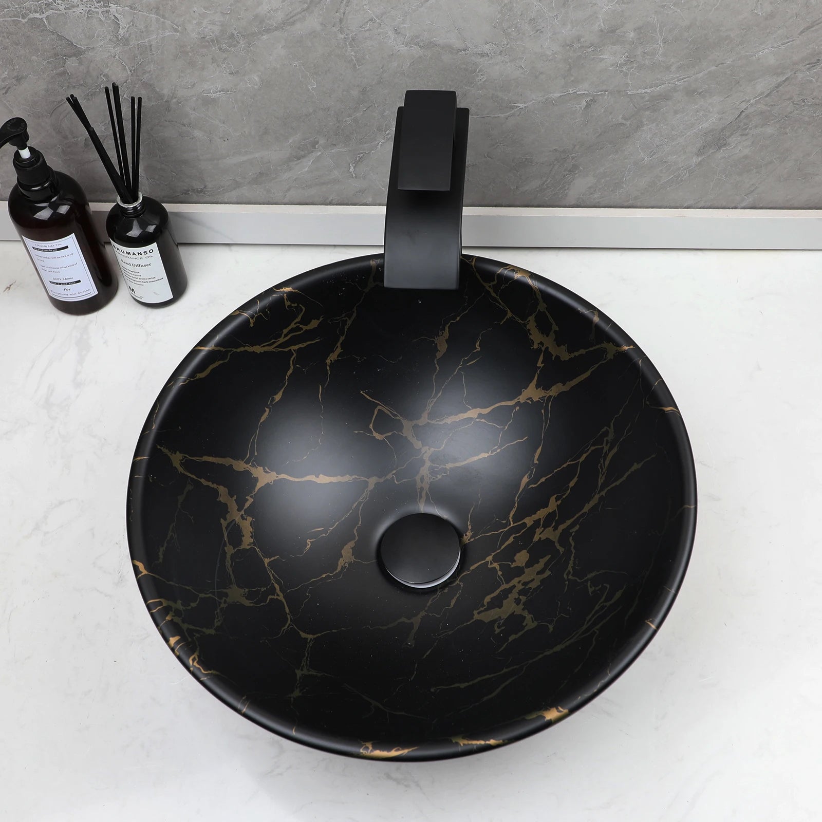 17'' Round Vessel Vanity Sink, Faucet, Drain Set