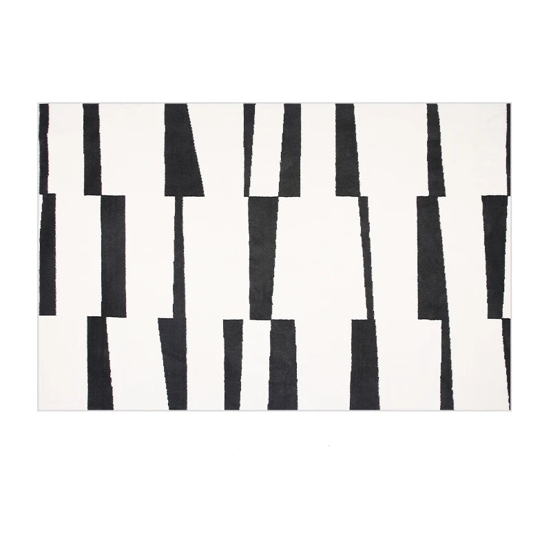 Fluffy, Soft, Plush Rugs, Black, White Lines, Washable