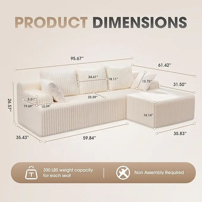 L-Shaped 3-Seat Sectional Sofa, Storage Modules