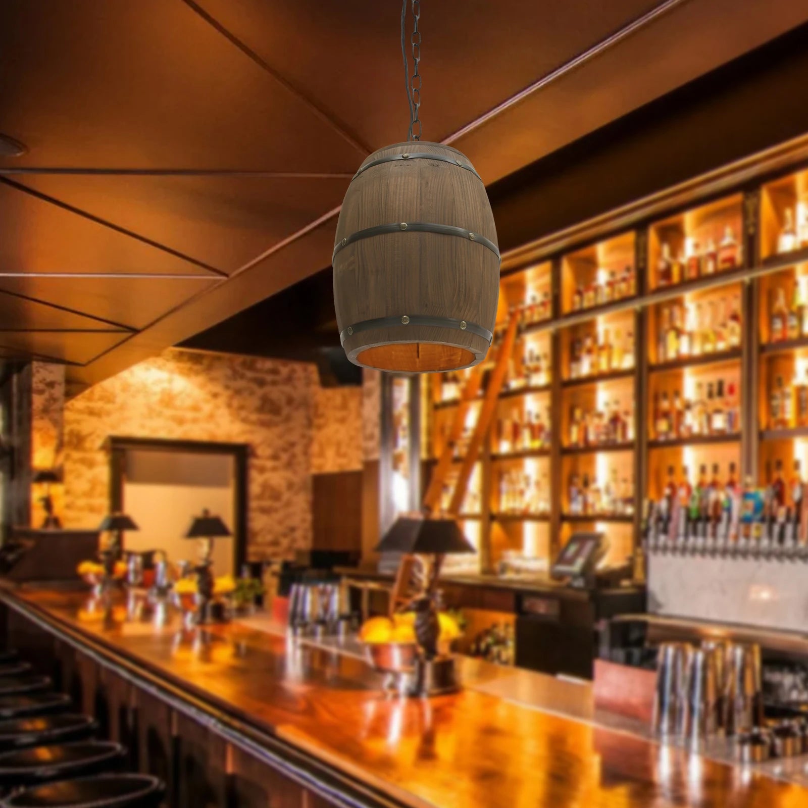 Wood Wine Barrel Pendant Light, Industrial Ceiling Lamp