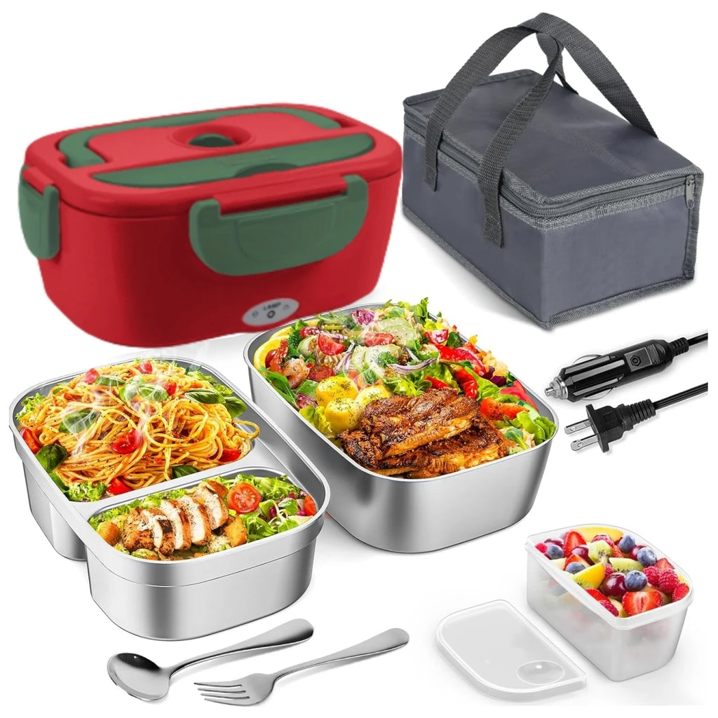 Heated Lunch Box. Dual Stainless Steel Containers, Portable