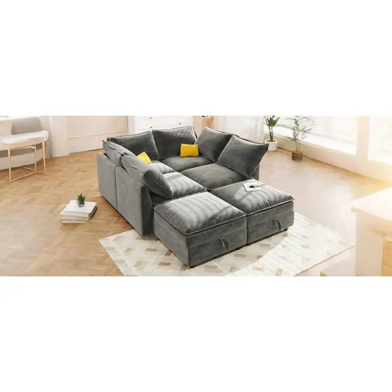 6-Piece Modular Sofa Bed with Storage