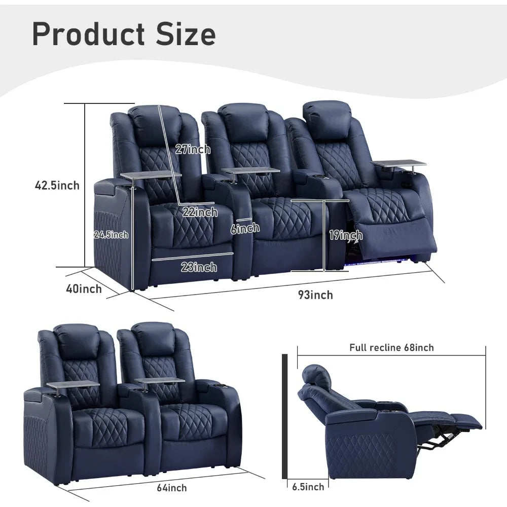 Leather Couch Set, 3 Piece, USB Port, Tray