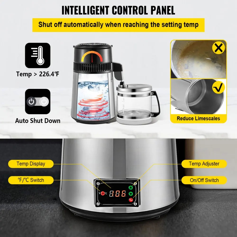 750W Adjustable Temperature Water Distiller 4L