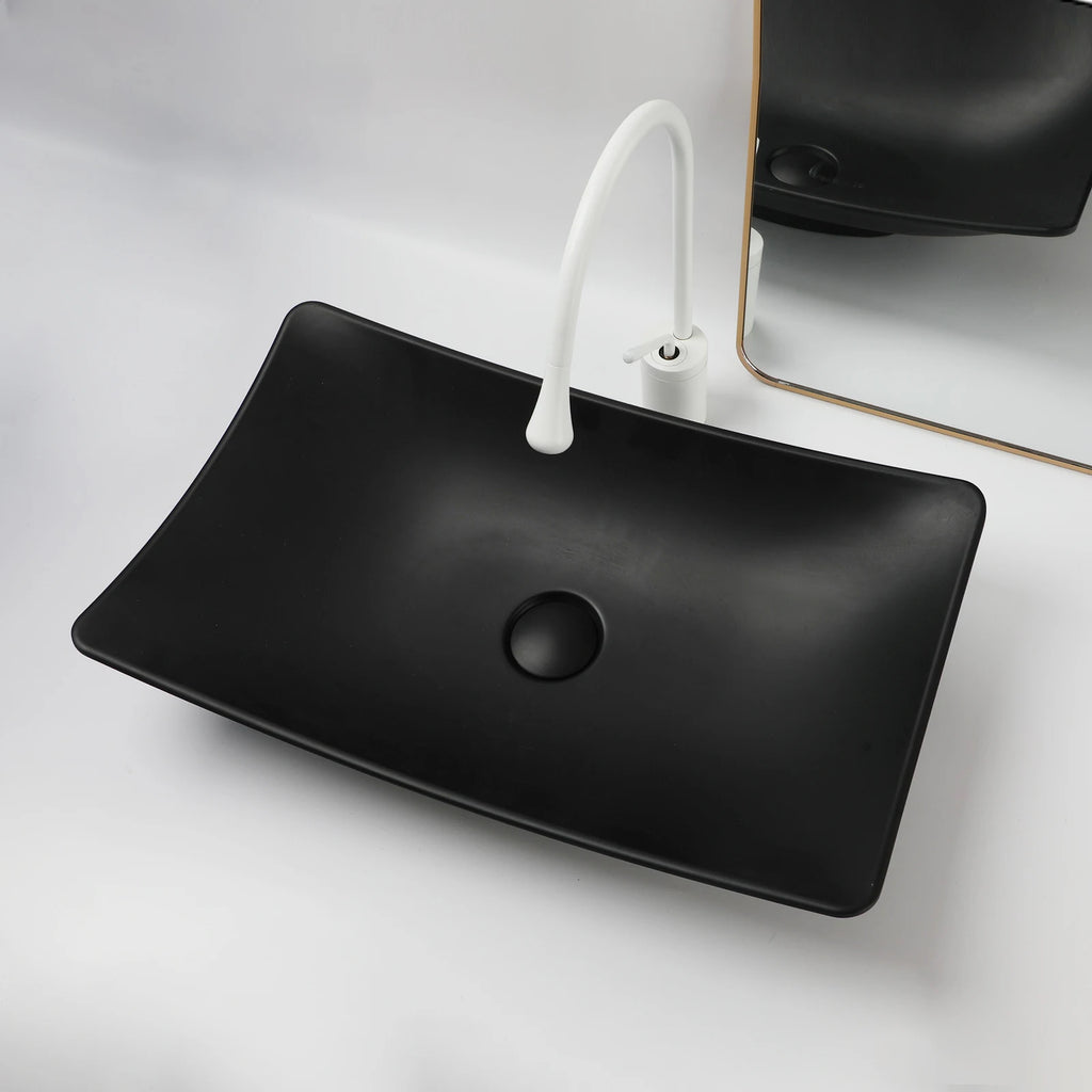 Blue Vessel Sink Deck Mounted, One Handle Faucet, Drain Set