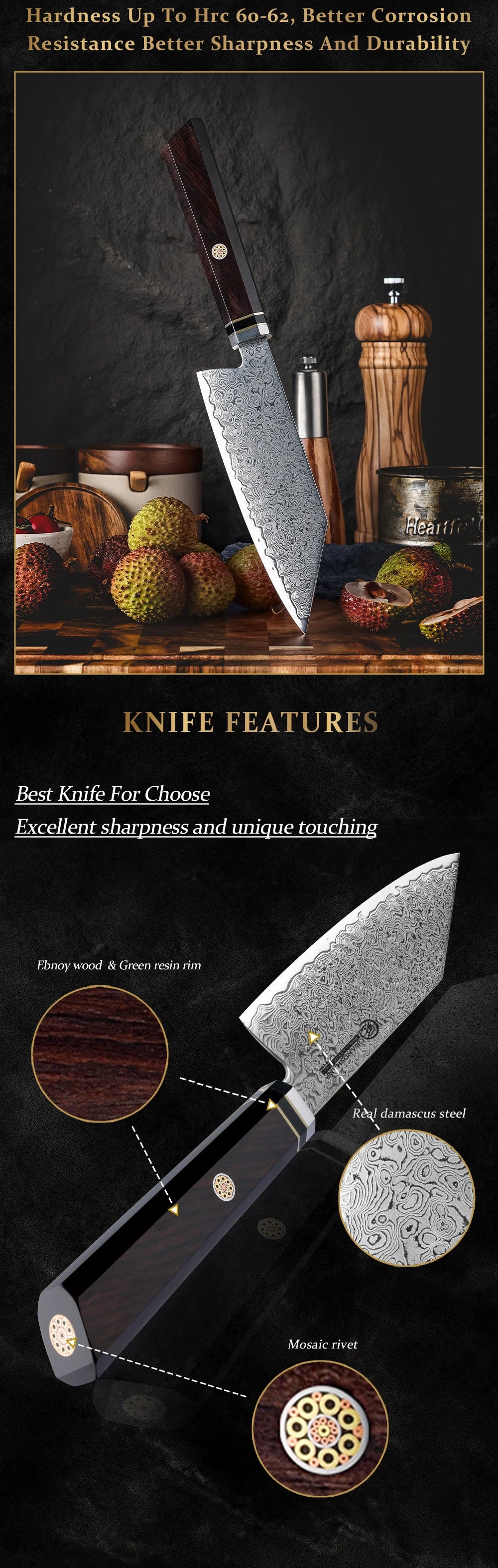 5.4” Bunka Knife 67 Layers Damascus Steel