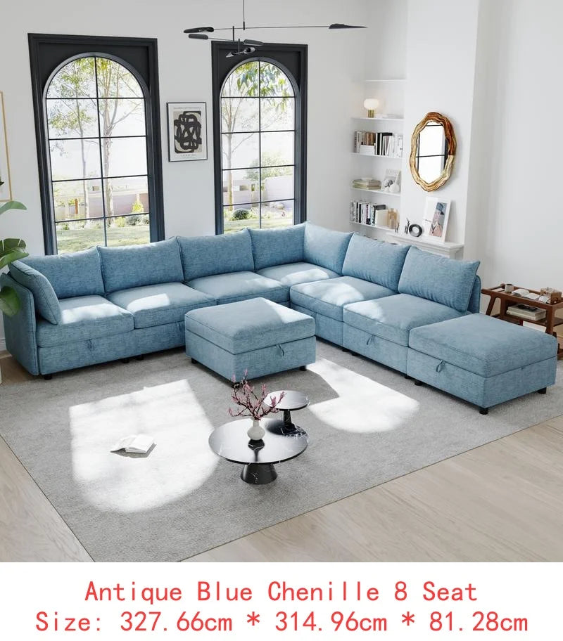 Sectional Sofa with Storage, Flexible Fabric Sleeper