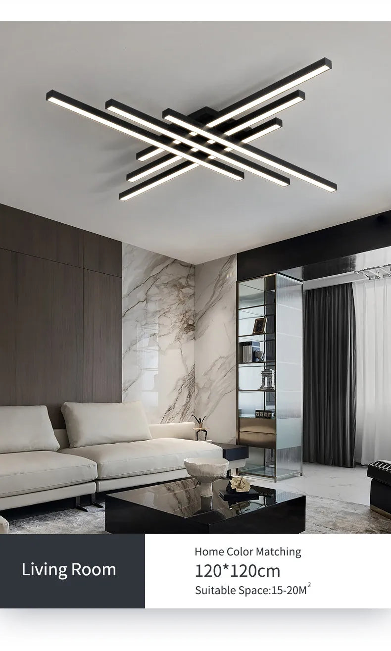 square led ceiling lamp, strip lights, black, white