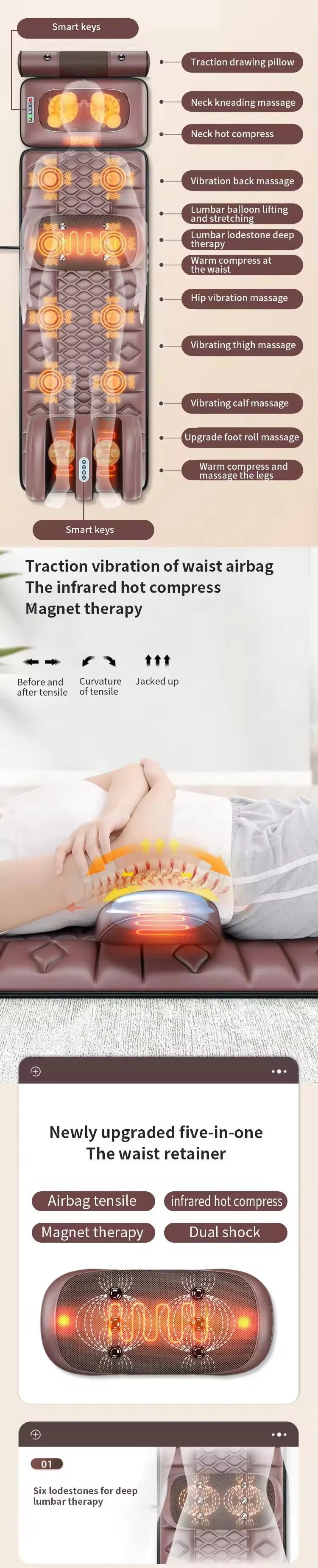 Electric Mattress Heating, Massager Cushion