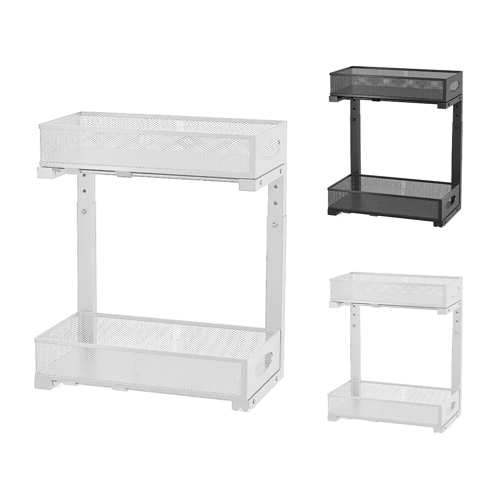 2-Tier Adjustable Height Under Sink Organizer, Pull Out Drawer
