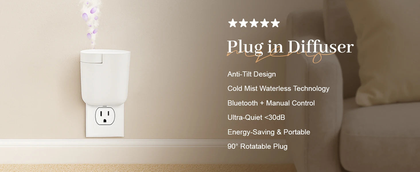 Plug-In Diffuser, Timer Control, Scent Intensity Button, Bluetooth APP
