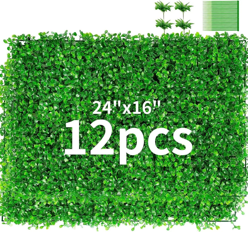 12pcs 24pcs Artificial Plants Grass Wall Panel Boxwood Hedge Greenery Privacy Fence Panel Grass for Indoor Home Garden Wedding