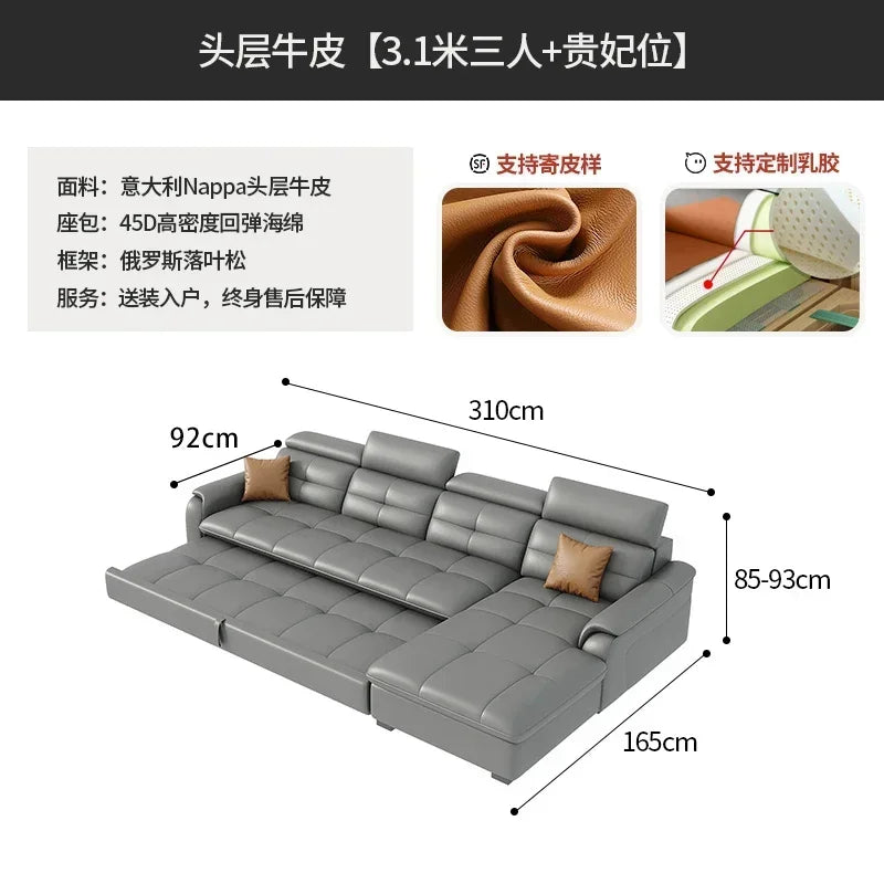 Genuine Leather Corner Sofa, Electric Reclining, Storage