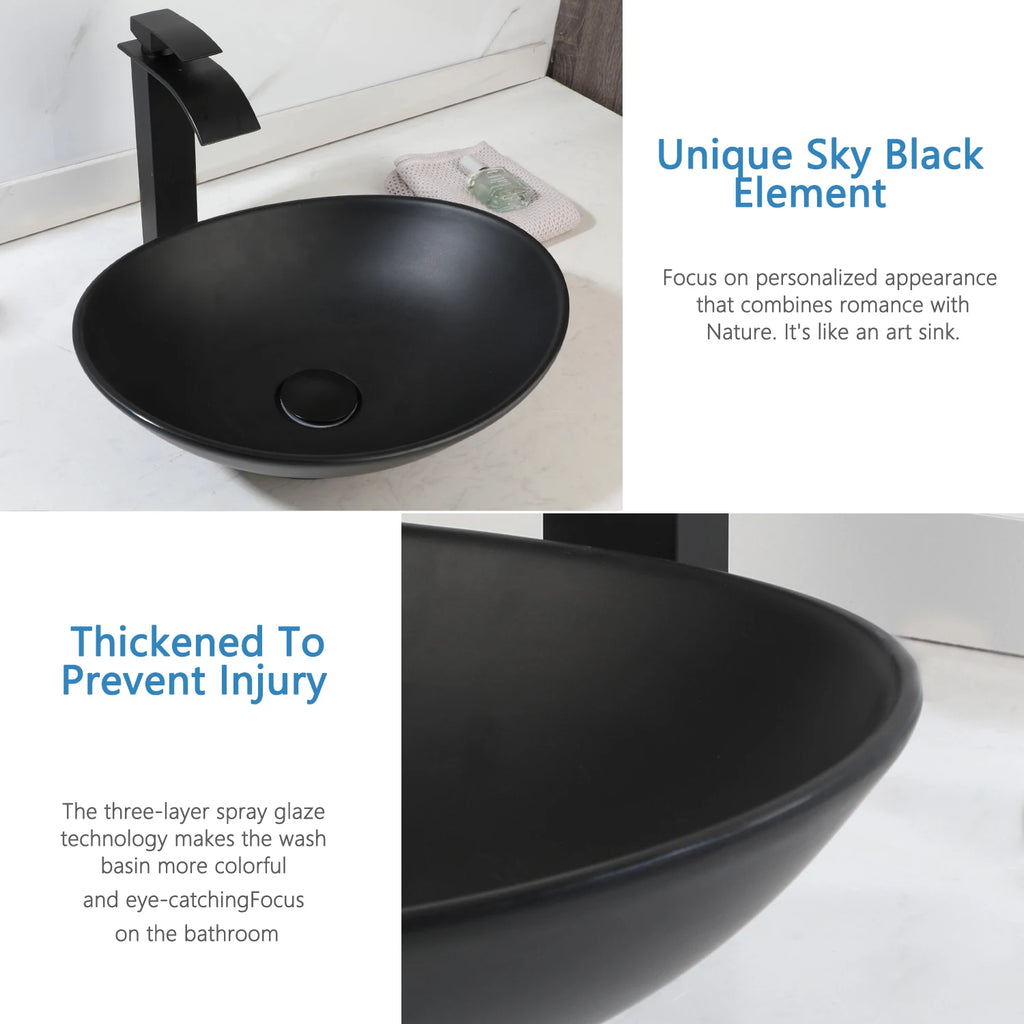 Blue Vessel Sink Deck Mounted, One Handle Faucet, Drain Set