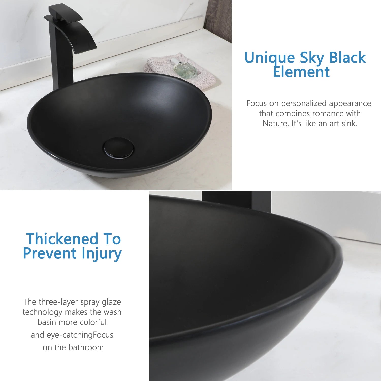 Blue Vessel Sink Deck Mounted, One Handle Faucet, Drain Set