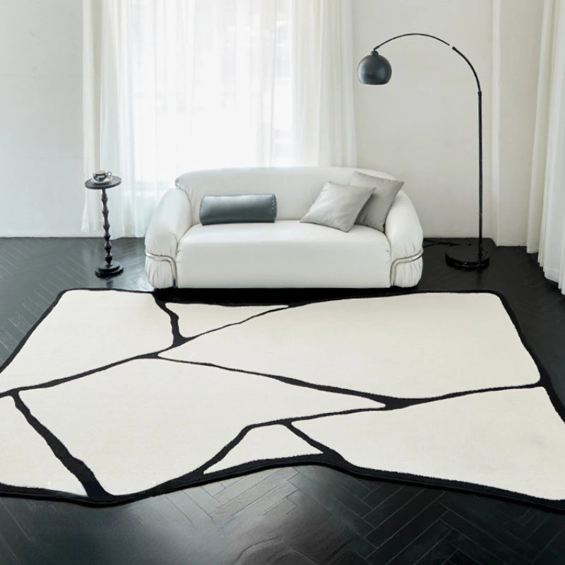 Fluffy, Soft, Plush Rugs, Black, White Lines, Washable