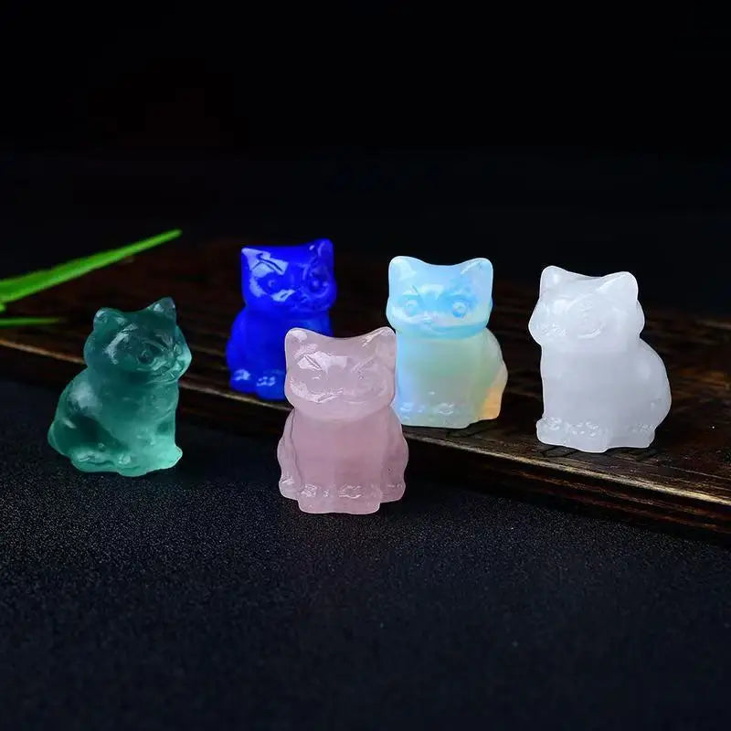 1.2" Mini Hand Carved Animal Kitty Figurine