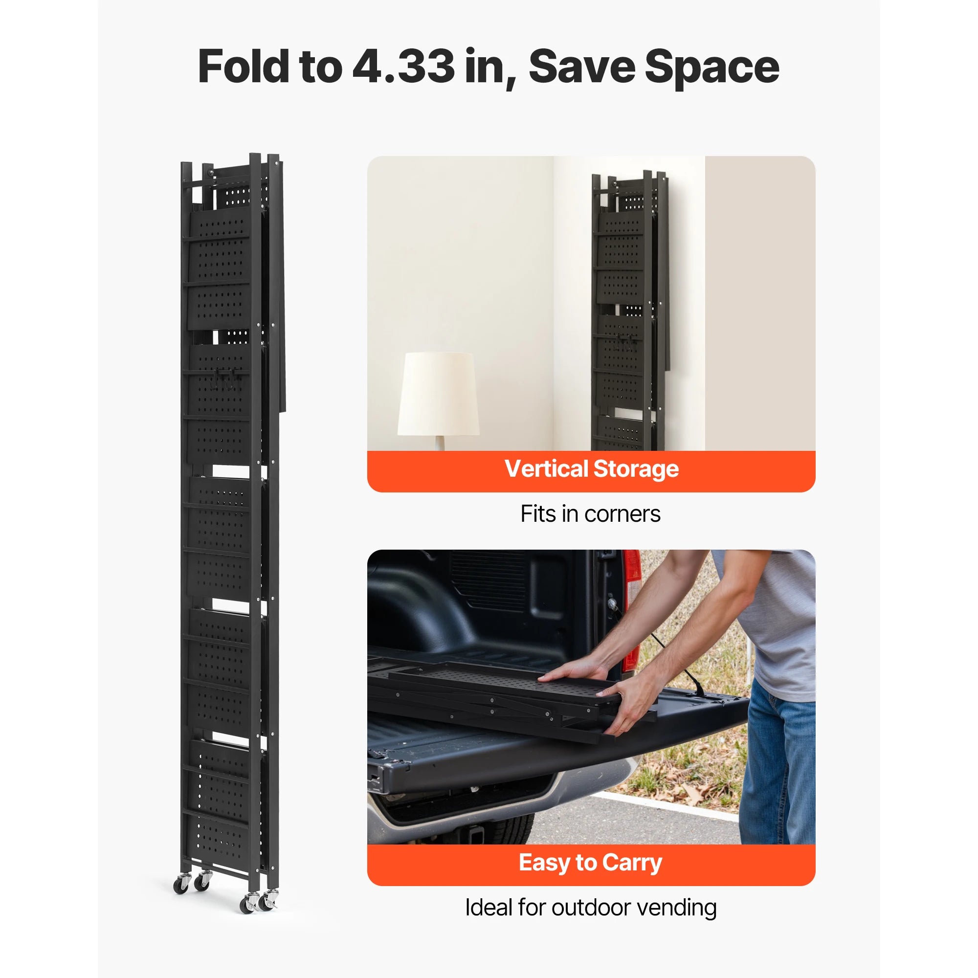 Portable Black Folding Metal Rack Shelving Unit