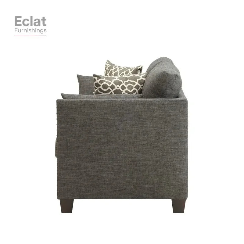 Light Charcoal Linen Loveseat with 4 Pillows