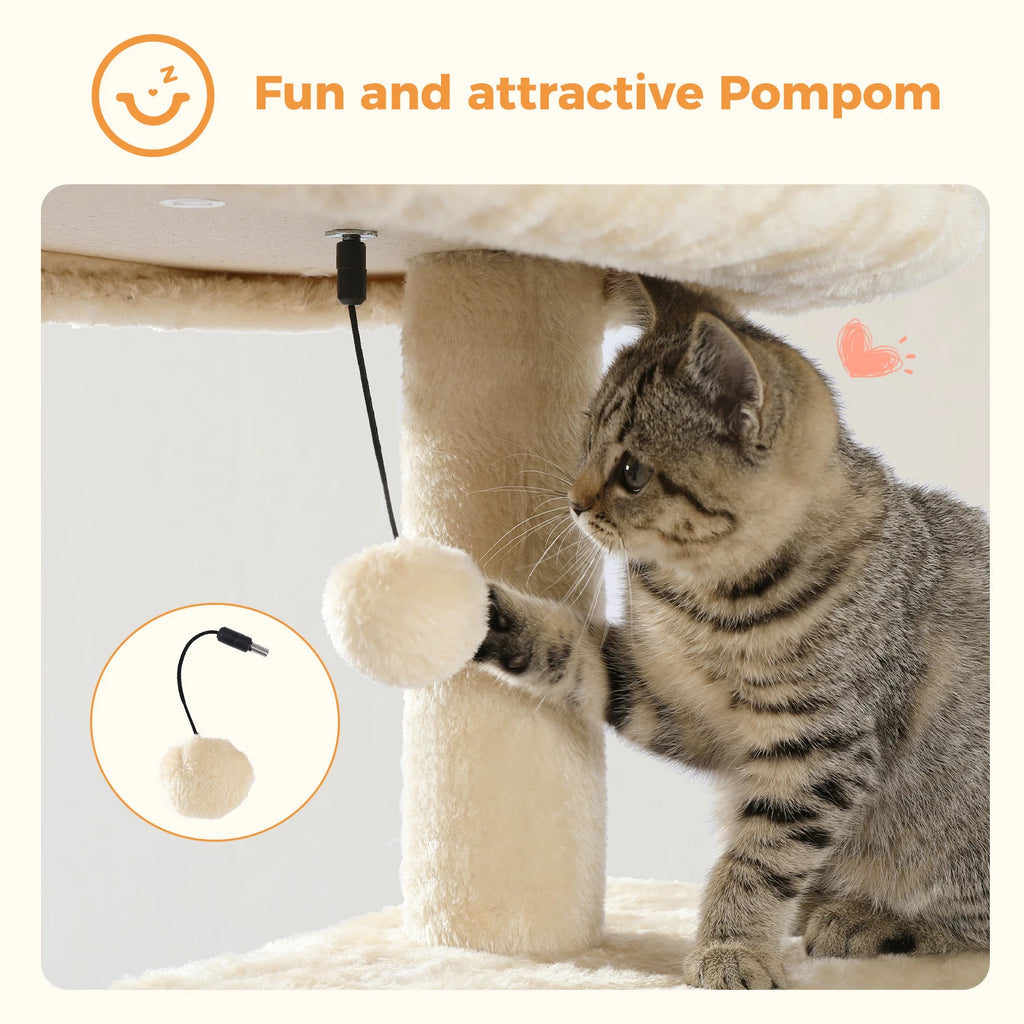 5-Level Cat Tree 113cm Cat Tower with Top Perch,Soft Condo,Natural Sisal Scratching Post,Attractive Pompom,Anti-tip kit,Hammock