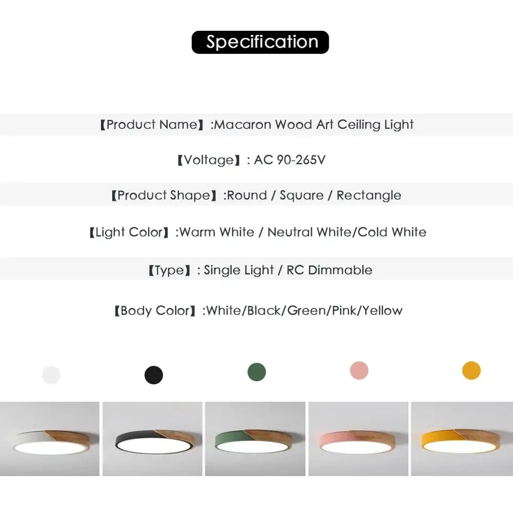 LED Ceiling Light, Wood Plus Multicolors