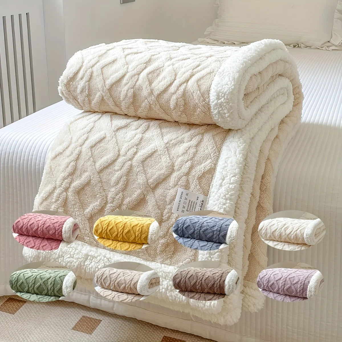 Double-Sided Lamb Wool Blanket, Various Colors, Sizes