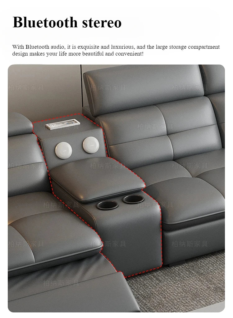 Genuine Leather Corner Sofa, Electric Reclining, Storage