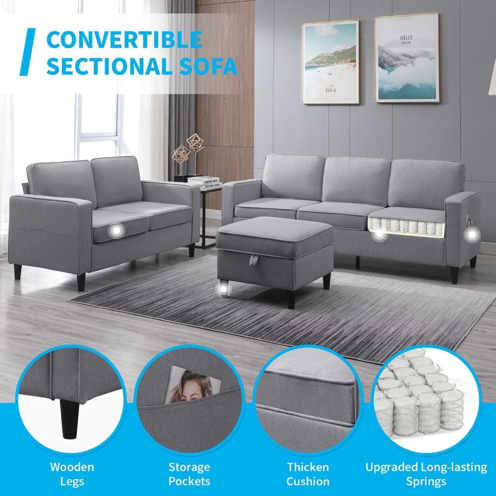 Convertible Sofa Set, 3-Seater with Storage