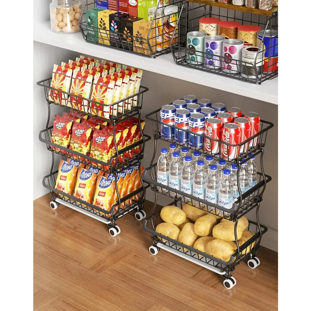 Portable Floor Organizer, Stackable Wire Pantry Baskets