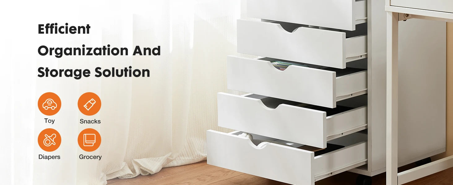 7 Drawer Storage Cabinet Wooden Mobile Cabinet, Wheels