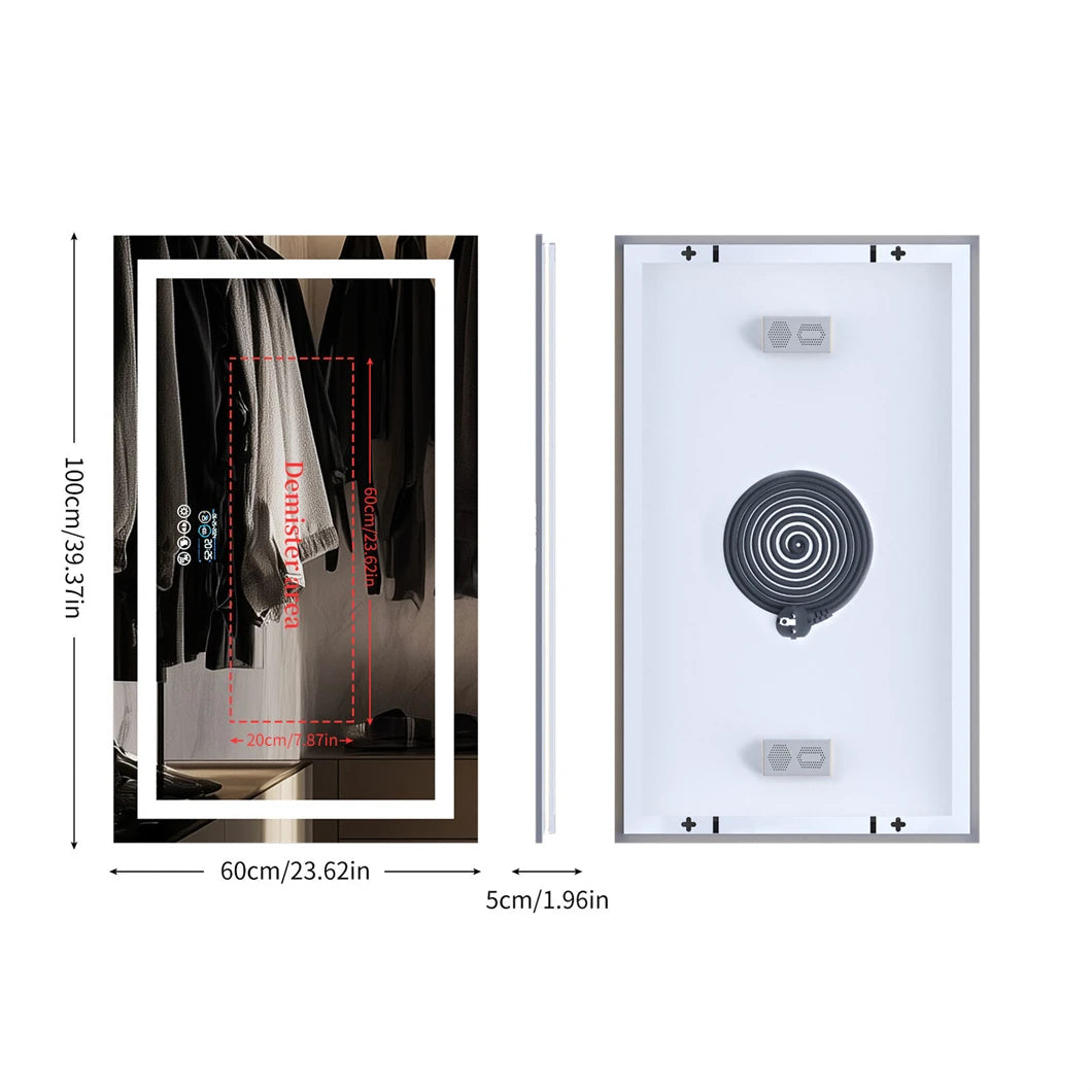 XXL Bathroom Mirror Smart LED Vanity Mirror Wall Mounted with Bluetooth, Digital Display, Back Front Lit,Anti Fog for Hotel Hall