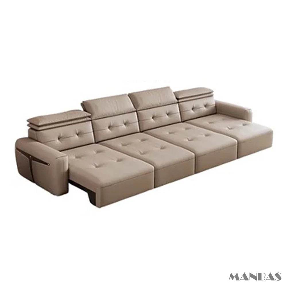 Leather Electric Convertible Sofa Bed, Adjustable Headrest