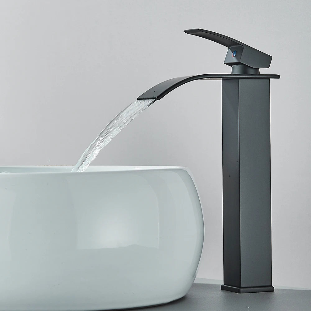 Matte Black Waterfall Basin Faucet Single Handle Mixer