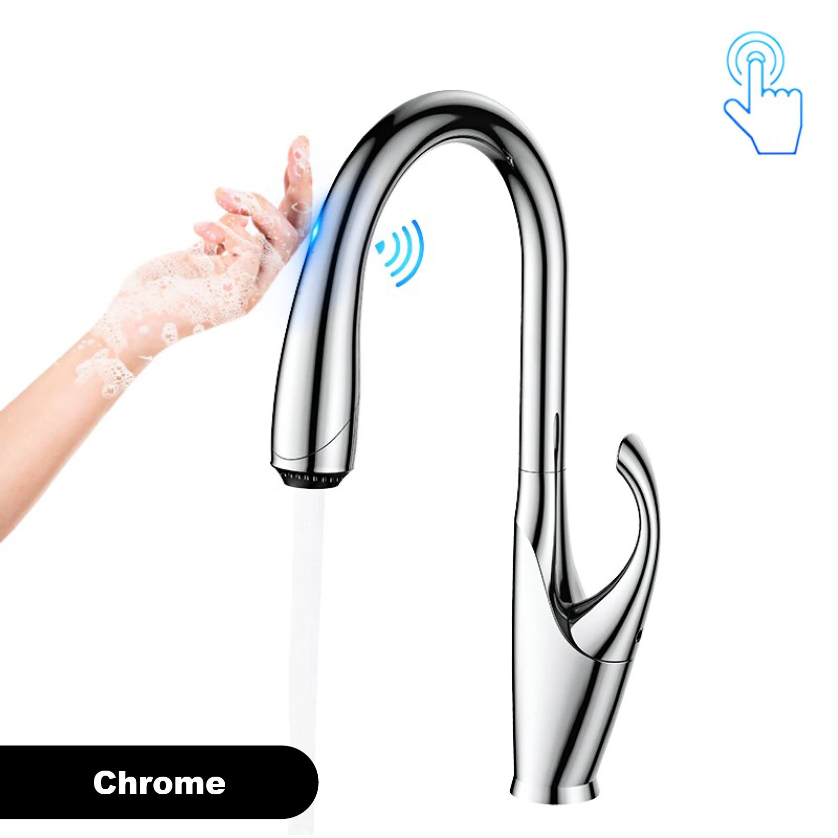 kitchen faucet, single handle, touch control, 3-function spray