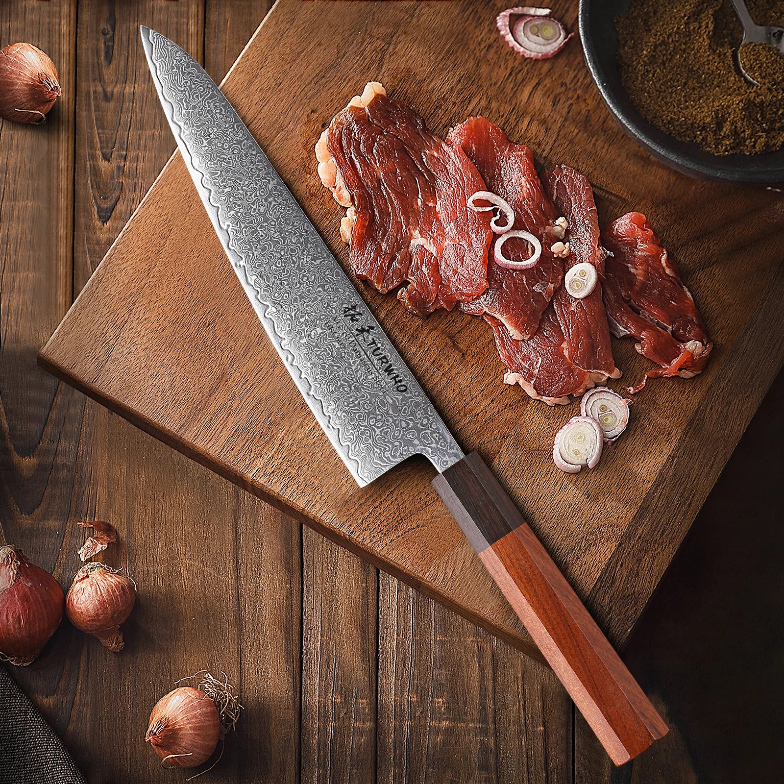 8.2" Japanese Chef Knife Damascus Steel Hand Forged