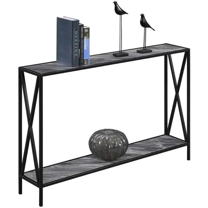 Modern Console Table in Faux Gray Marble Wood Finish