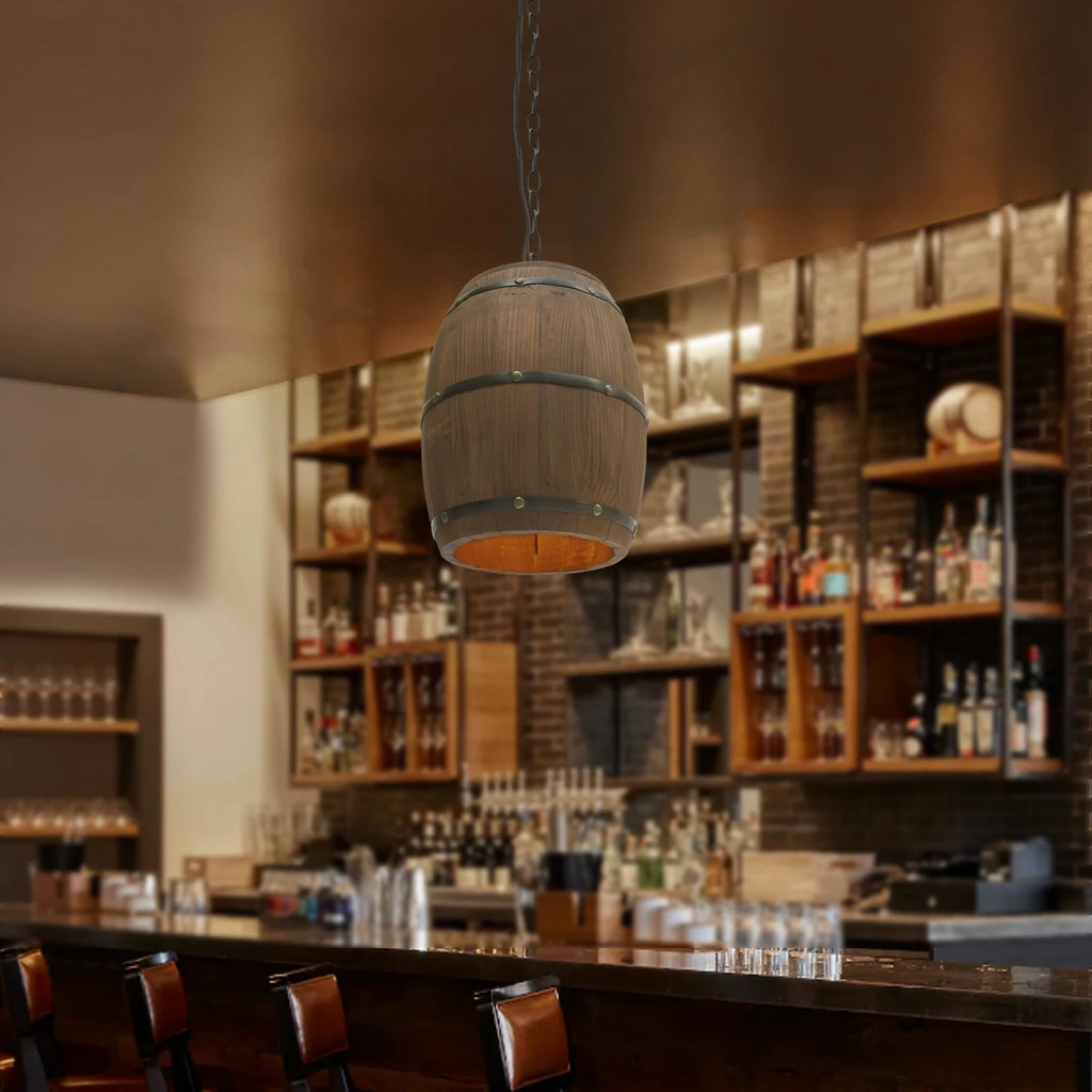 Wood Wine Barrel Pendant Light, Industrial Ceiling Lamp