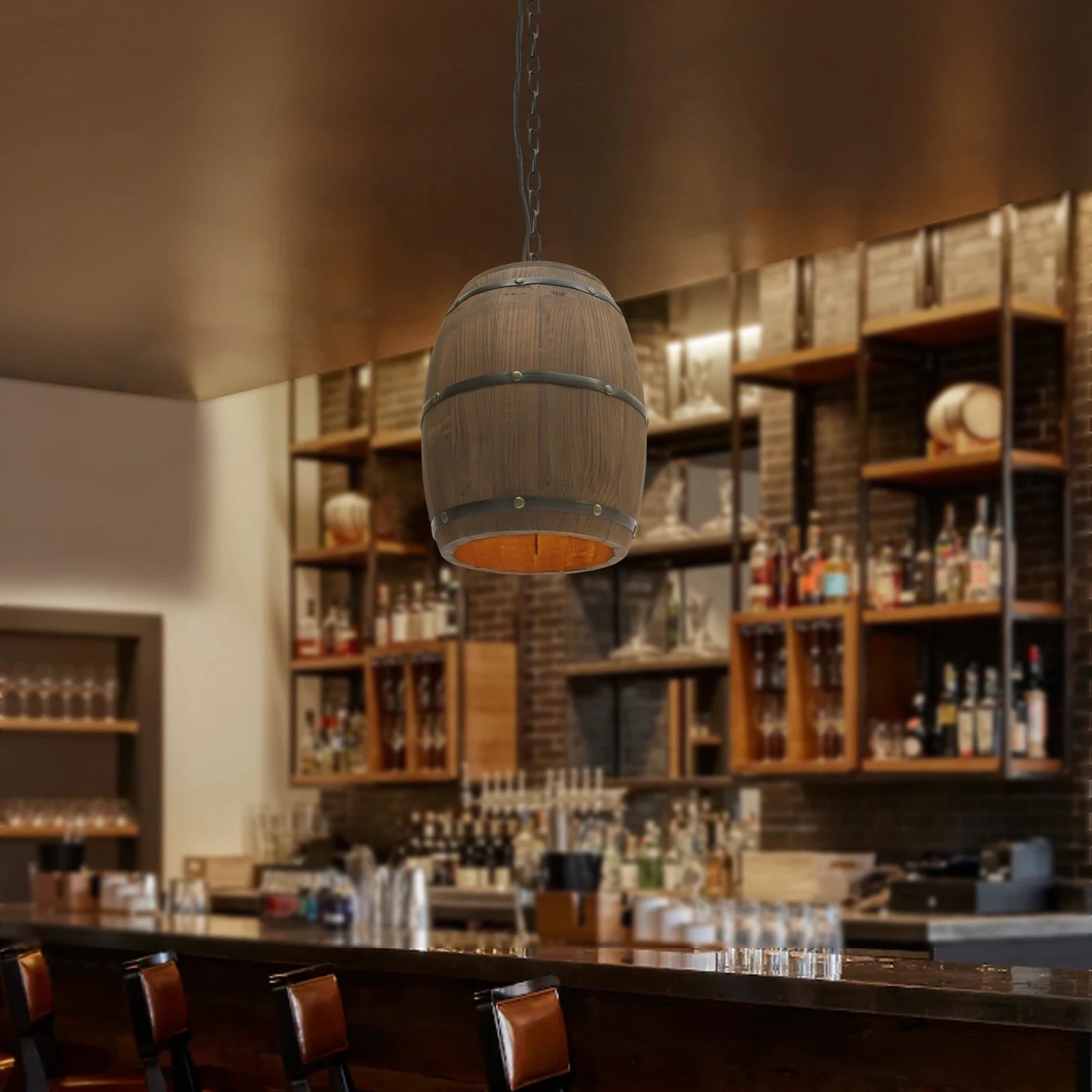 Wood Wine Barrel Pendant Light, Industrial Ceiling Lamp