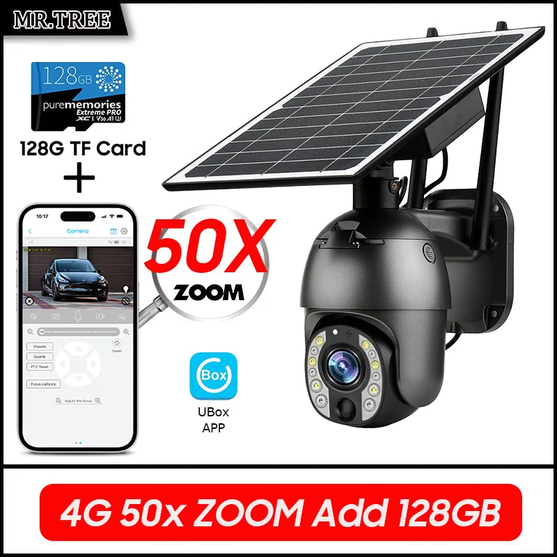 Solar Outdoor Surveillance Camera, 50X Zoom, Humanoid Tracking
