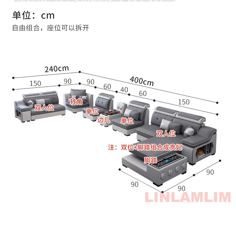 Sectional Sofa, Bluetooth Speakers, USB Charging Ports